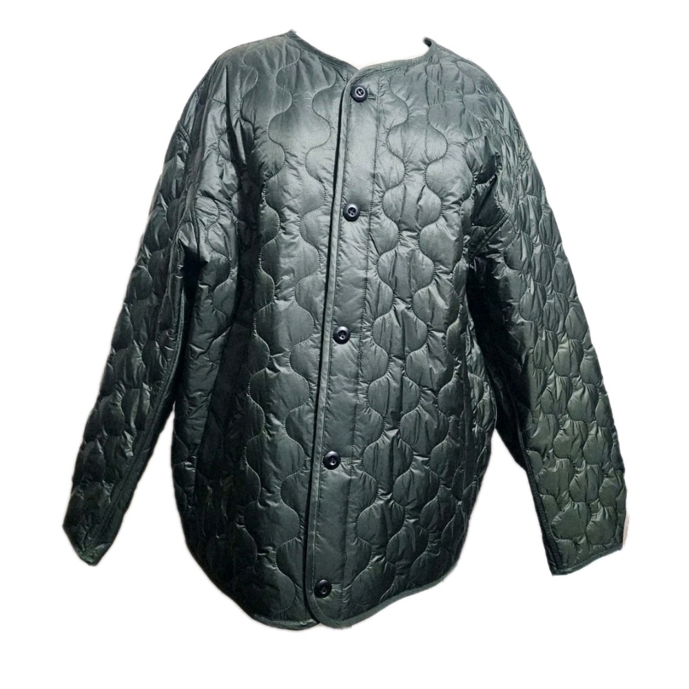 ARKET Oversized Quilted Jacket Green Olive Khaki Size L